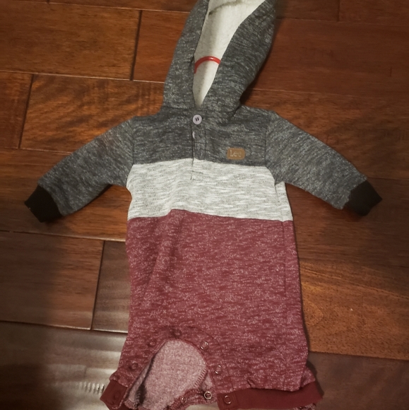Lee Other - Gray Black & Burgundy Romper with Fur lined hood